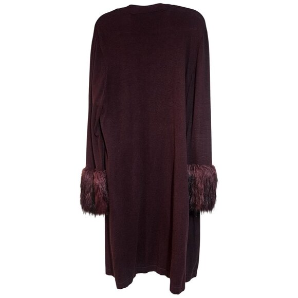 Vince Camuto Burgundy Open-Front Cardigan With Faux Fur Cuffs Size 2X - Picture 2 of 12